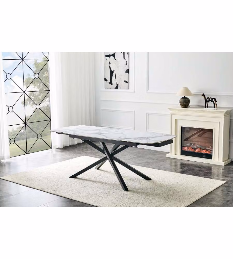 Tavolo allungabile Atlas effetto marmo bianco 140/210x90 cm grigio scuro