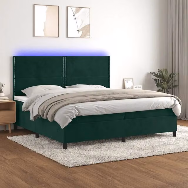 Letto Ibrido vidaXL in Velluto Verde con Materasso e Illuminazione LED sotto il letto e Porte USB L/P/H: 200 x 200 x 31 cm – 1