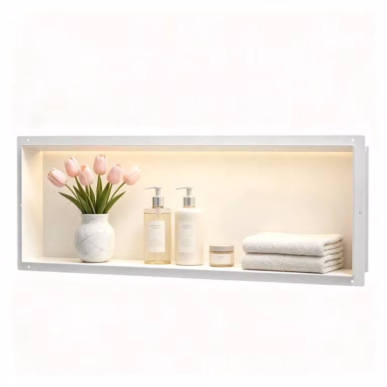 Nicchia a parete in acciaio inossidabile con illuminazione a LED, dimensioni 90x30x10 cm, colore bianco