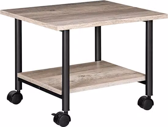 Tavolo di stampa, carrello di stampa con ruote bloccabili, supporto di stampa a ruote con 2 livelli, sostegno di stampa design industriale, 48,5 x 40 x 36,5 cm, per ufficio, fax, grigio e nero EBG02PS01