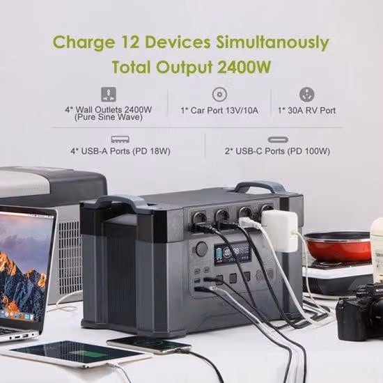 Generatore di energia portatile - 2400W - 1500Wh - Gruppo di continuità - portatile - per casa e giardino