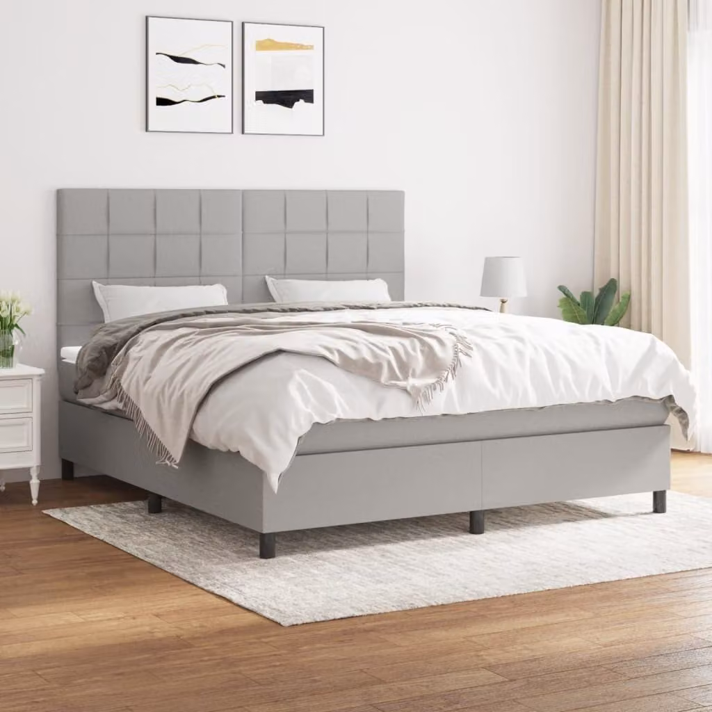 The Living Store Letto a molle con materasso grigio chiaro 180x200 cm in tessuto