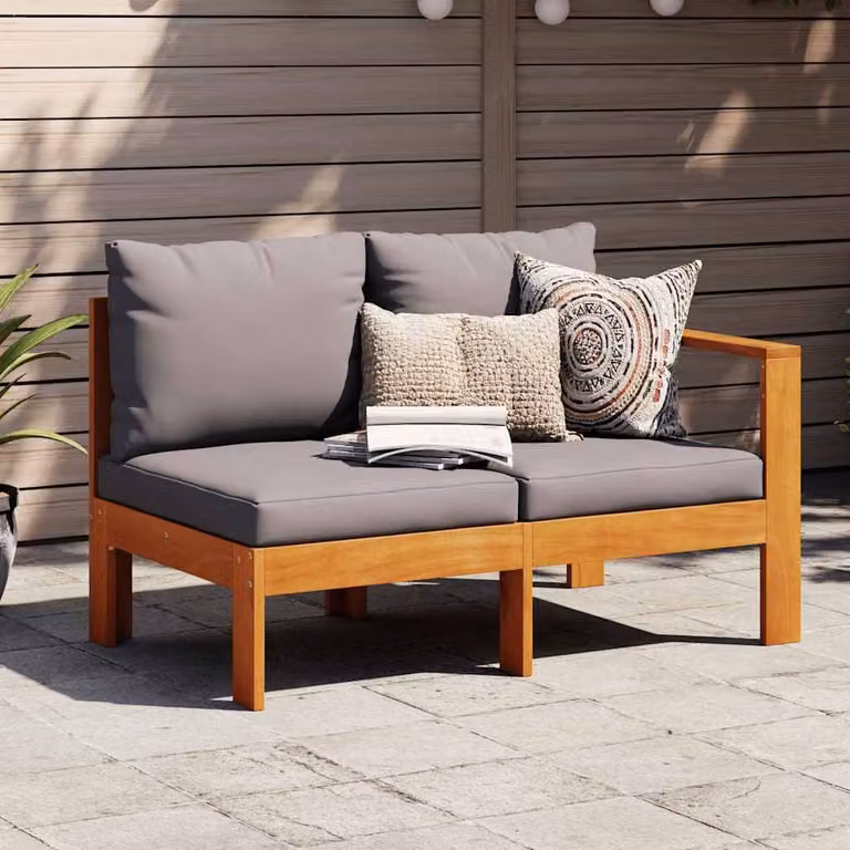 vidaXL Divano da Giardino a 2 Posti con 1 Bracciolo in Legno di Acacia Trattato, Colore Marrone e Grigio