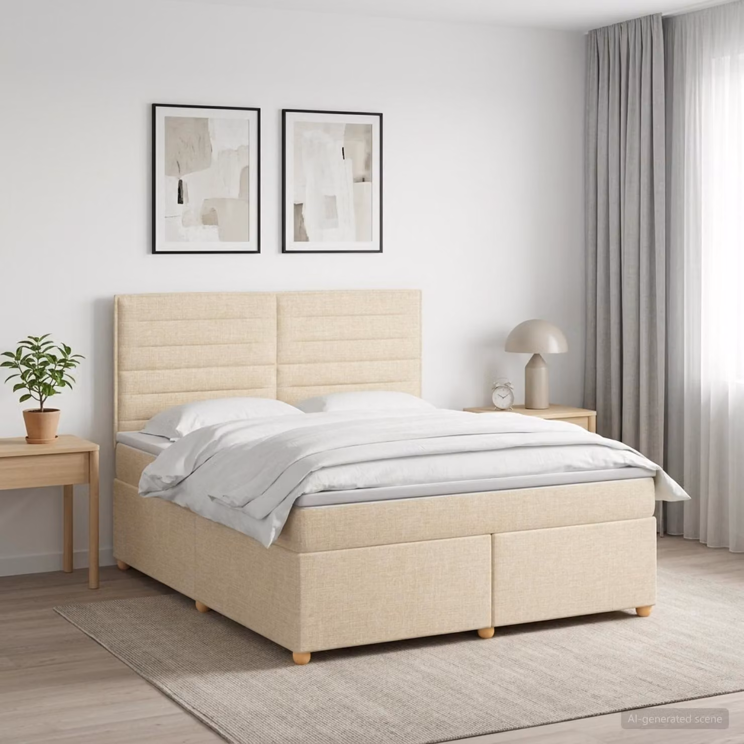 Letto box spring con materasso ibrido vidaXL in tessuto beige e bianco L/P: 140 x 190 cm