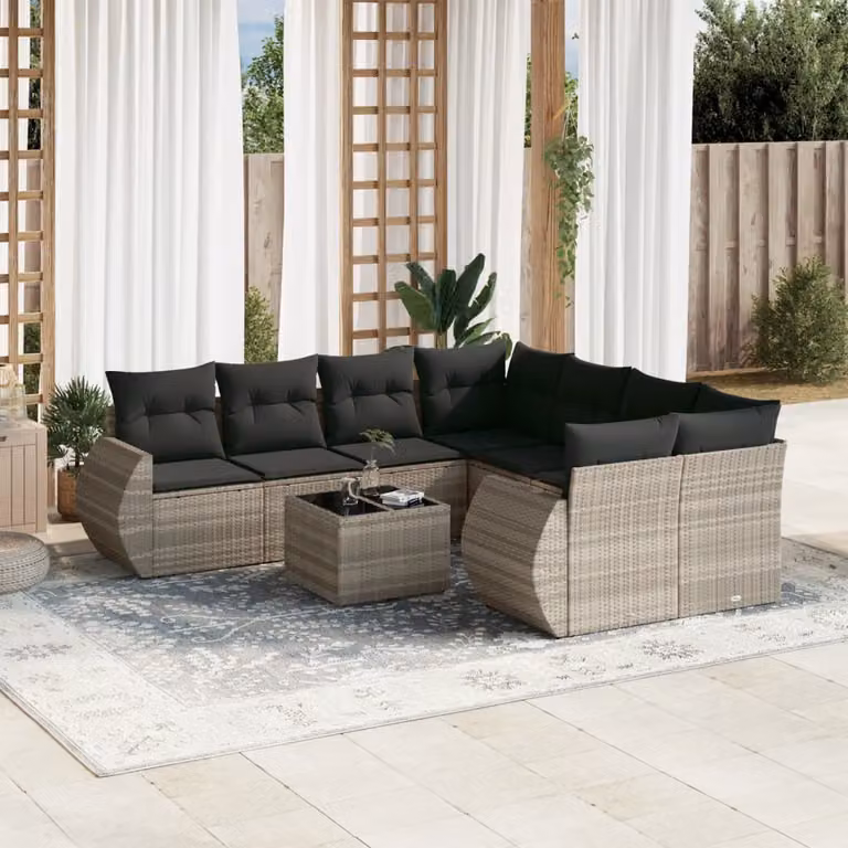 vidaXL Set Divano da Giardino a L con Tavolino da Caffè 9pz Grigio