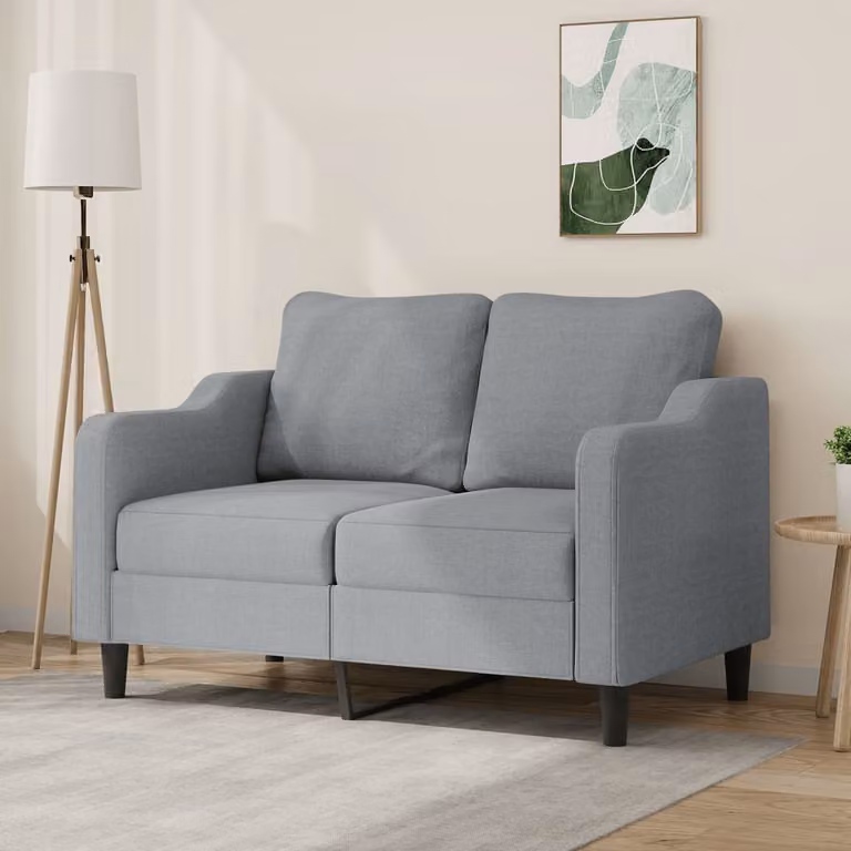 Divano a due posti, colore grigio chiaro, 120 cm, rivestito in tessuto