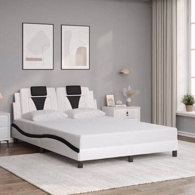 vidaXL Giroletto Viana senza Materasso in Similpelle Bianco e Nero L/P: 140 x 190 cm