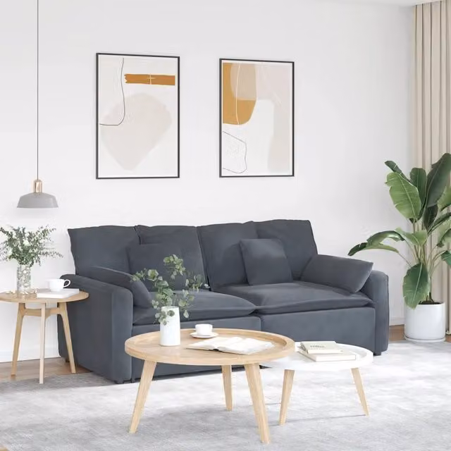 Divano Modulare Moderno vidaXL in Velluto Grigio con Cuscini e Struttura in Metallo – 1