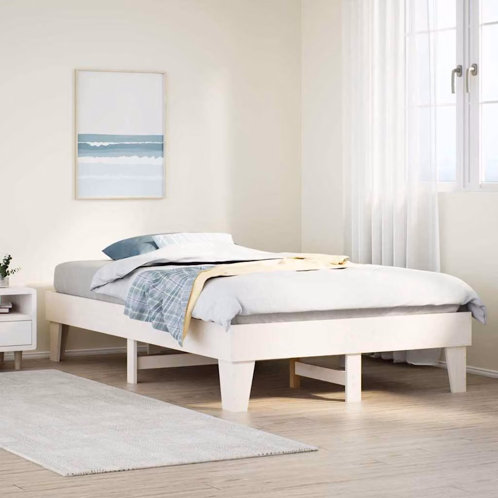 Letto singolo vidaXL in legno massello di pino bianco con doghe in legno L/P/H: 200 x 120 x 36 cm