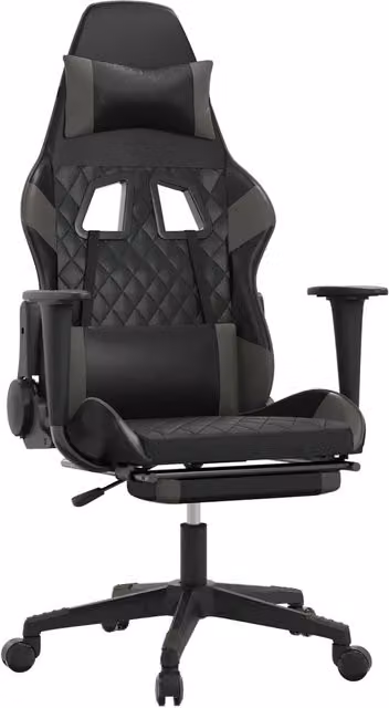 Sedia da Gaming Sportiva con Poggiapiedi e Riposatesta, Nero e Grigio in Similpelle – 1