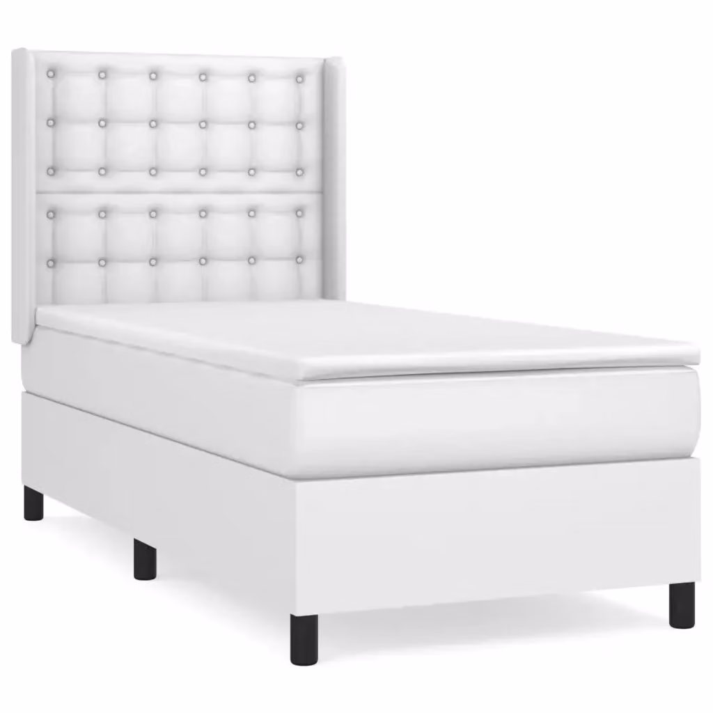 vidaXL Giroletto a Molle con Materasso Bianco in Similpelle L/P: 90 x 200 cm – 2