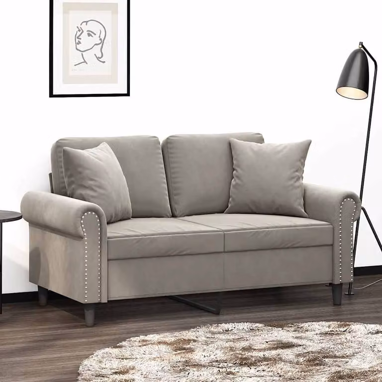 vidaXL Divano a 2 Posti con Cuscini Grigio Chiaro 120 cm in Velluto