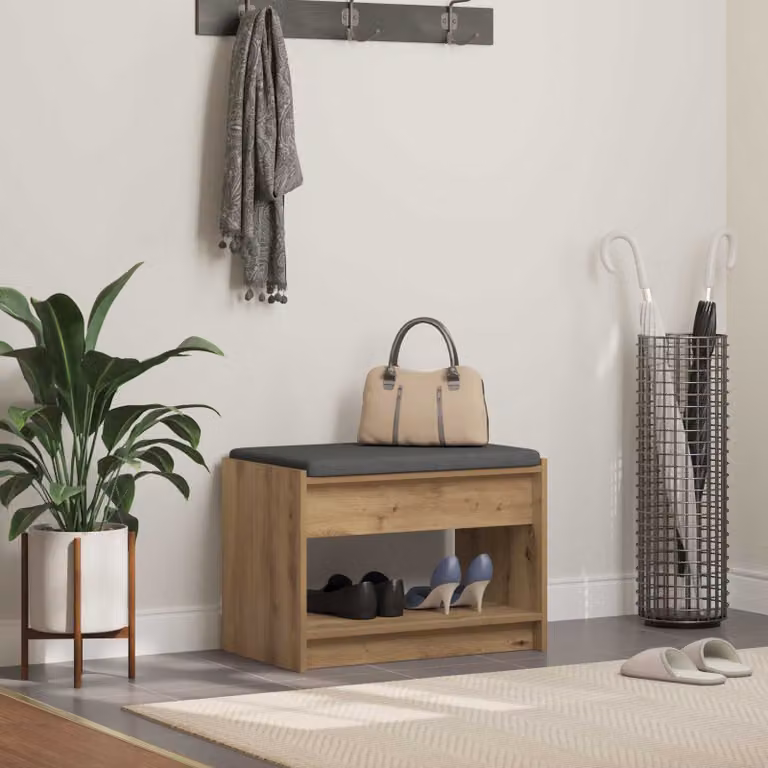 Panca porta scarpe moderna vidaXL in legno color rovere marrone L: 63 cm, P: 38 cm, H: 45 cm