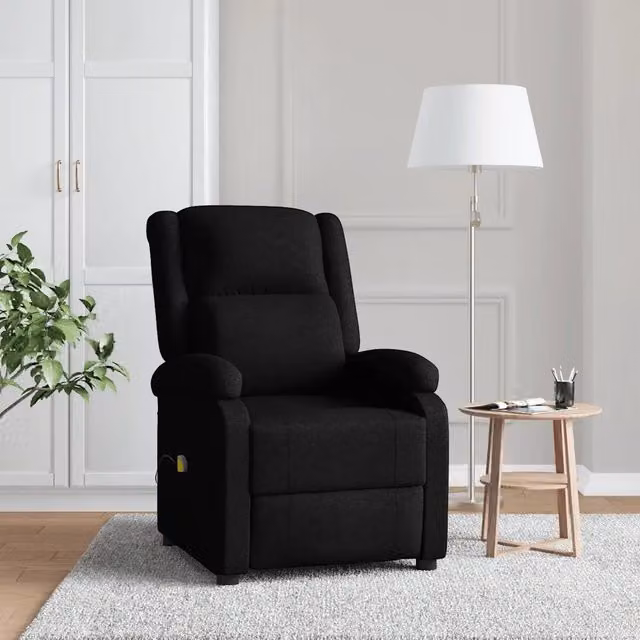 Poltrona relax reclinabile con massaggio vidaXL in tessuto nero con braccioli e struttura in legno e metallo L/P/H: 98 x 70 x 93 cm – 1