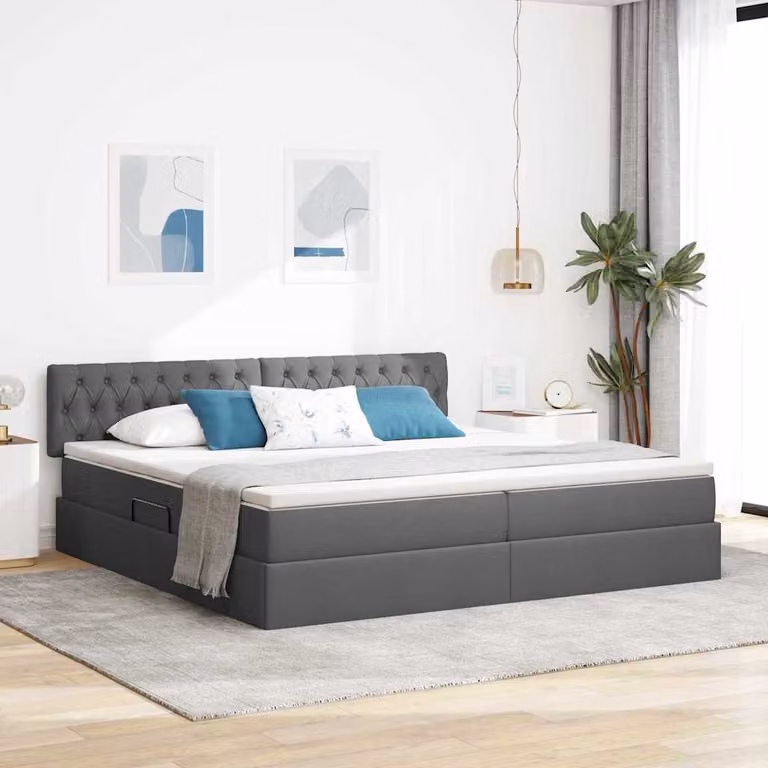 Letto con contenitore e illuminazione LED vidaXL in tessuto Grigio scuro L/P/H: 200 x 200 x 88 cm