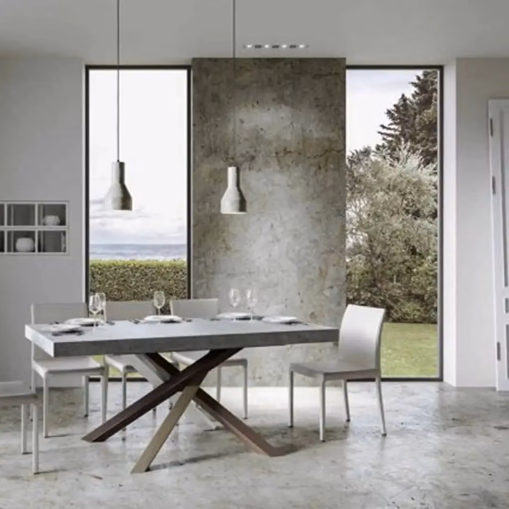 Tavolo allungabile Volantis Premium di Ityhome colore grigio con gambe a X in metallo, L/P/H: 120/224 x 90 x 77 cm – 2