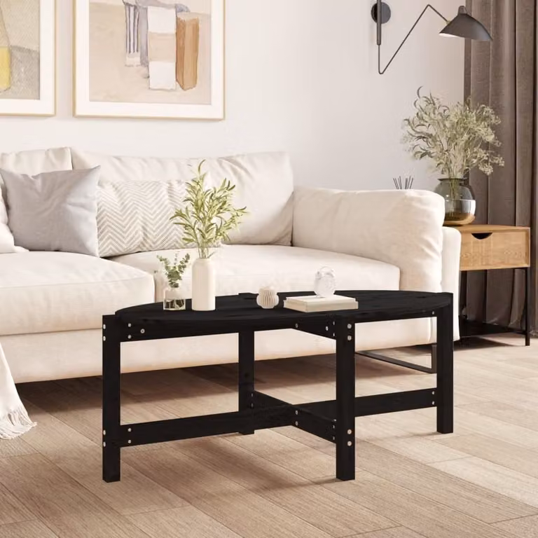 vidaXL Tavolino nero 118x63x45 cm in legno di pino massiccio - Tavolino - Tavoli da caffè - Tavolino - Tavolo da divano