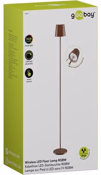 Lampada da terra LED senza fili, taglia XL, 122 cm, RGBW, color rame