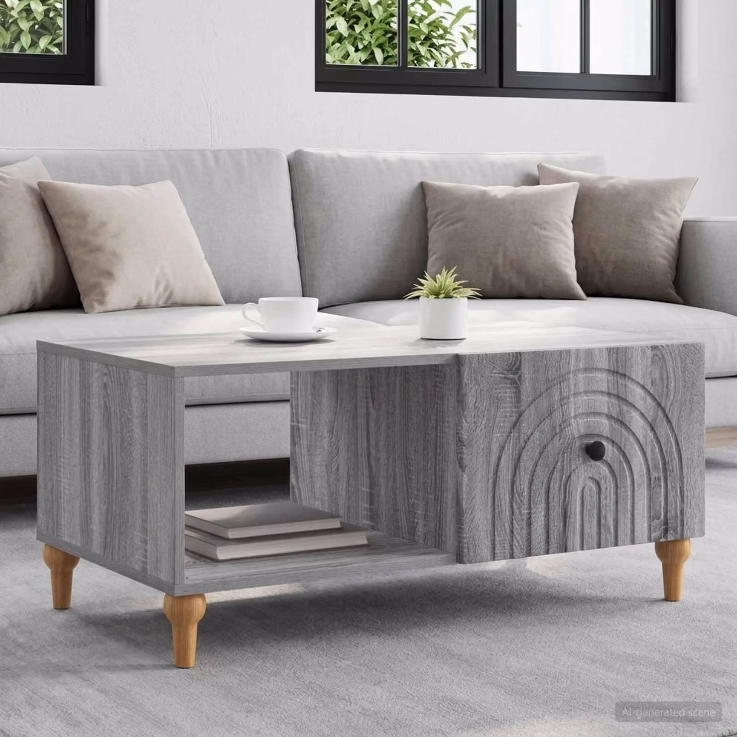 Maison Exclusive - Tavolino Sonoma grigio 90 x 50 x 40 cm Materiale ligneo