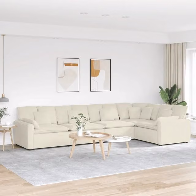 Divano angolare modulare vidaXL in velluto beige con cuscini e struttura in metallo e legno