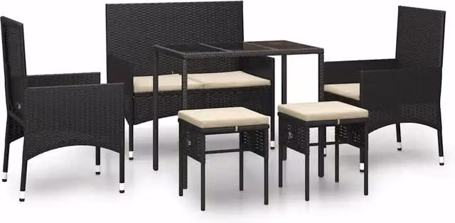 Set Mobili da Giardino 6 pz | Set Salotto da Giardino con Cuscini in Polyrattan Nero