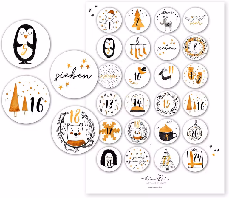 24 adesivi per calendari dell'Avvento, con numeri - Perfetti per creare calendari dell'Avvento personalizzati
