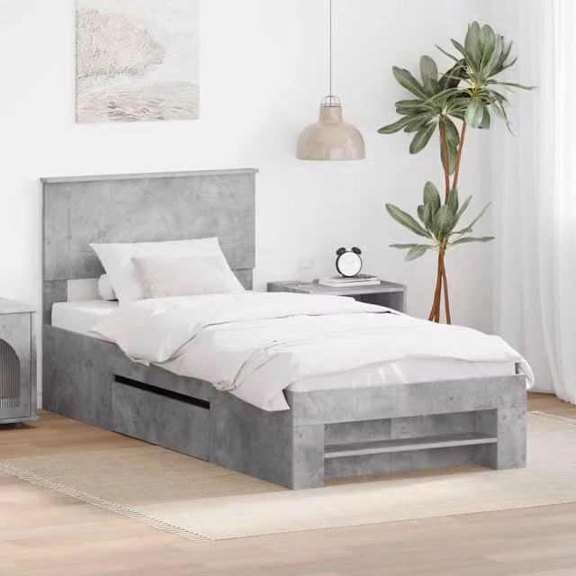 Struttura letto con testiera vidaXL in legno ingegnerizzato Grigio, L: 80 cm, P: 200 cm – 1