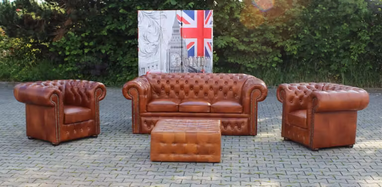 Sofagarnitur 100% Vollleder Chesterfield 3+1+1 Sofa Couch Polster Sitz Garnitur
