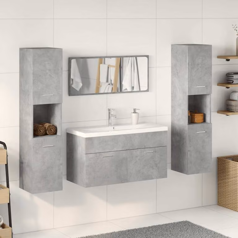 Set di mobili da bagno vidaXL 5 pezzi in legno e vetro, colore grigio e bianco, design moderno a parete