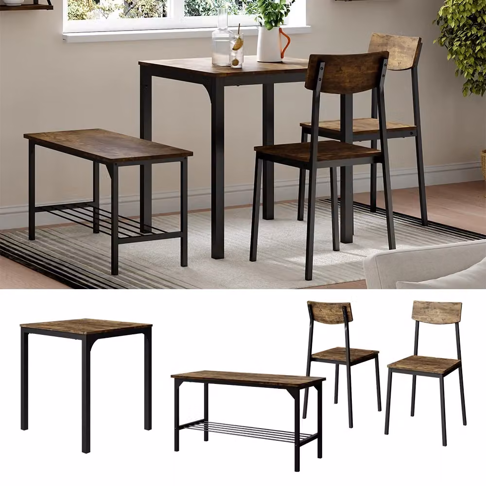 Set di tavoli da pranzo Vicco Fyrk in stile rustico, composto da 4 parti, colore Nero e Rovere, L/P: 70 x 70 cm – 2