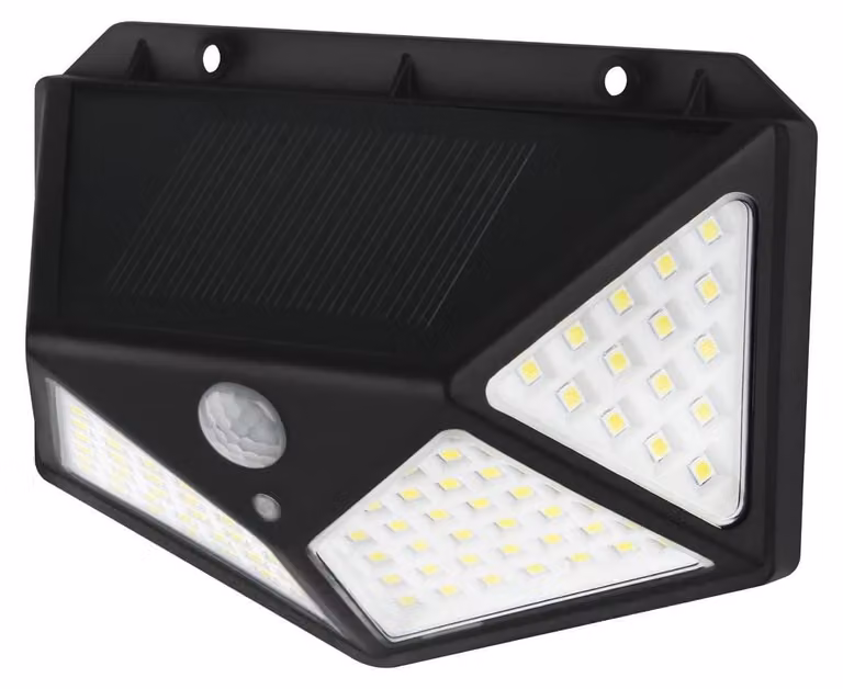 Lampada solare LED da 5W con sensore, colore nero, luce bianca fredda, per uso esterno