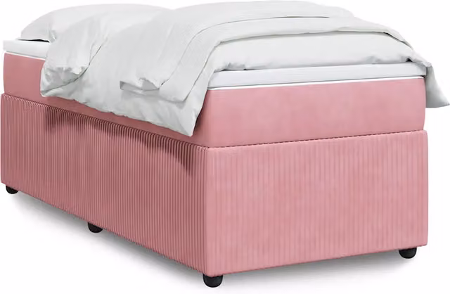 Letto con Giroletto a Molle e Materasso Ibrido vidaXL in Velluto Rosa e Bianco L/P: 80 x 200 cm