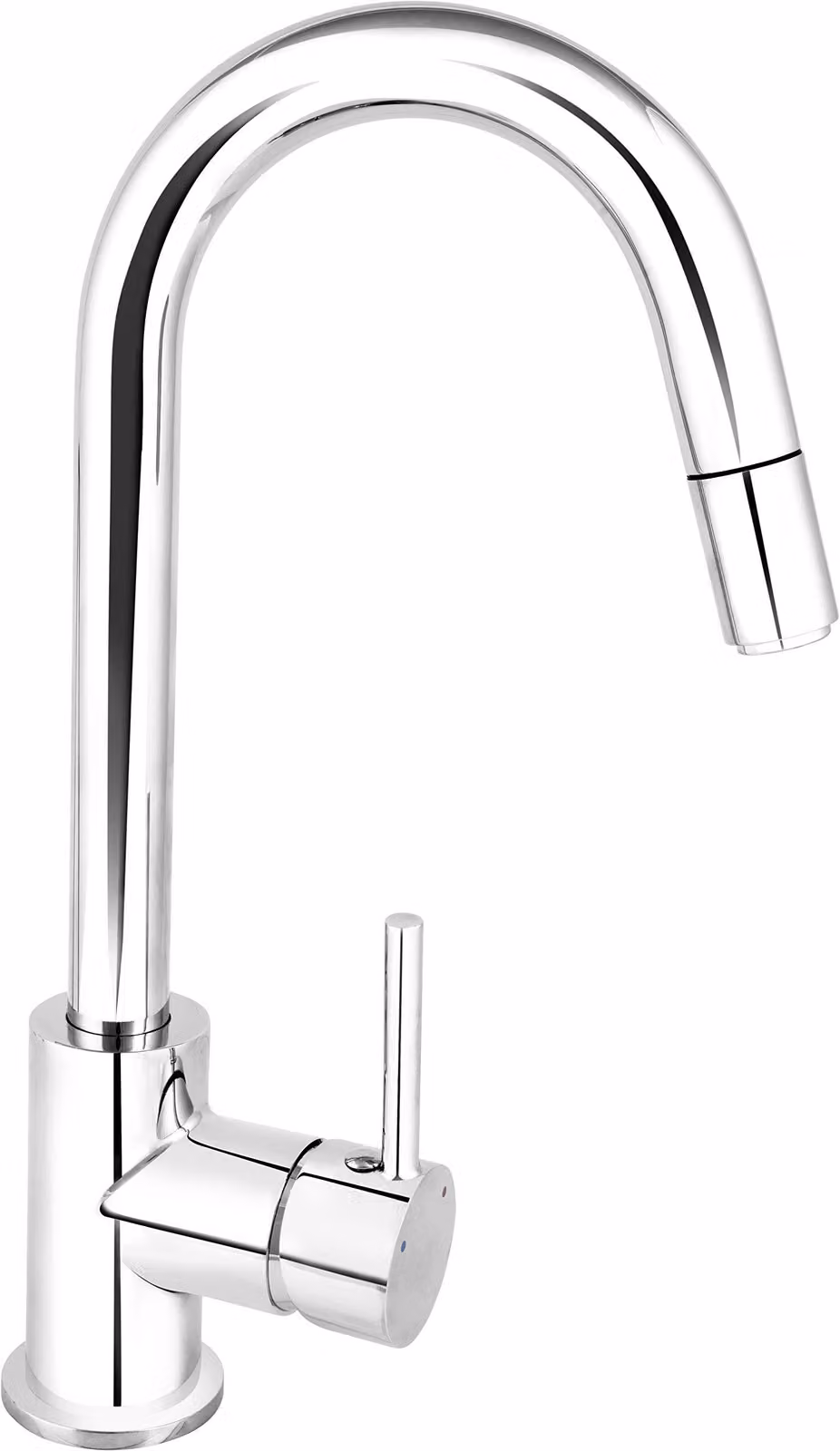 Miscelatore da cucina monocomando, con doccetta estraibile, girevole a 360°, in ottone cromato