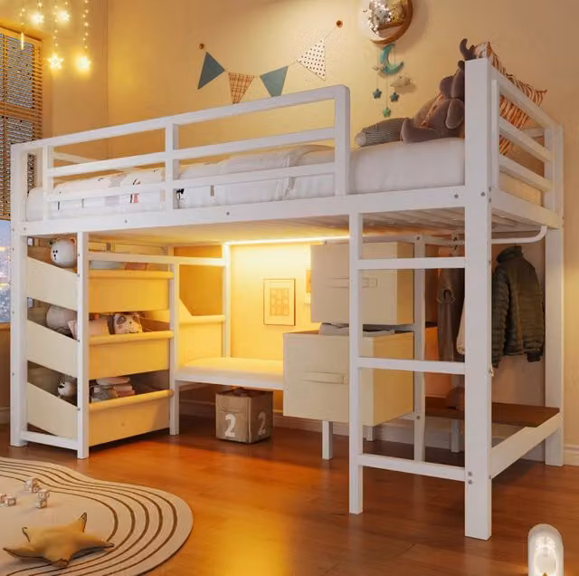 Letto MODFU in metallo bianco con contenitore a cassetti e illuminazione LED multicolore L/P/H: 90 x 200 cm
