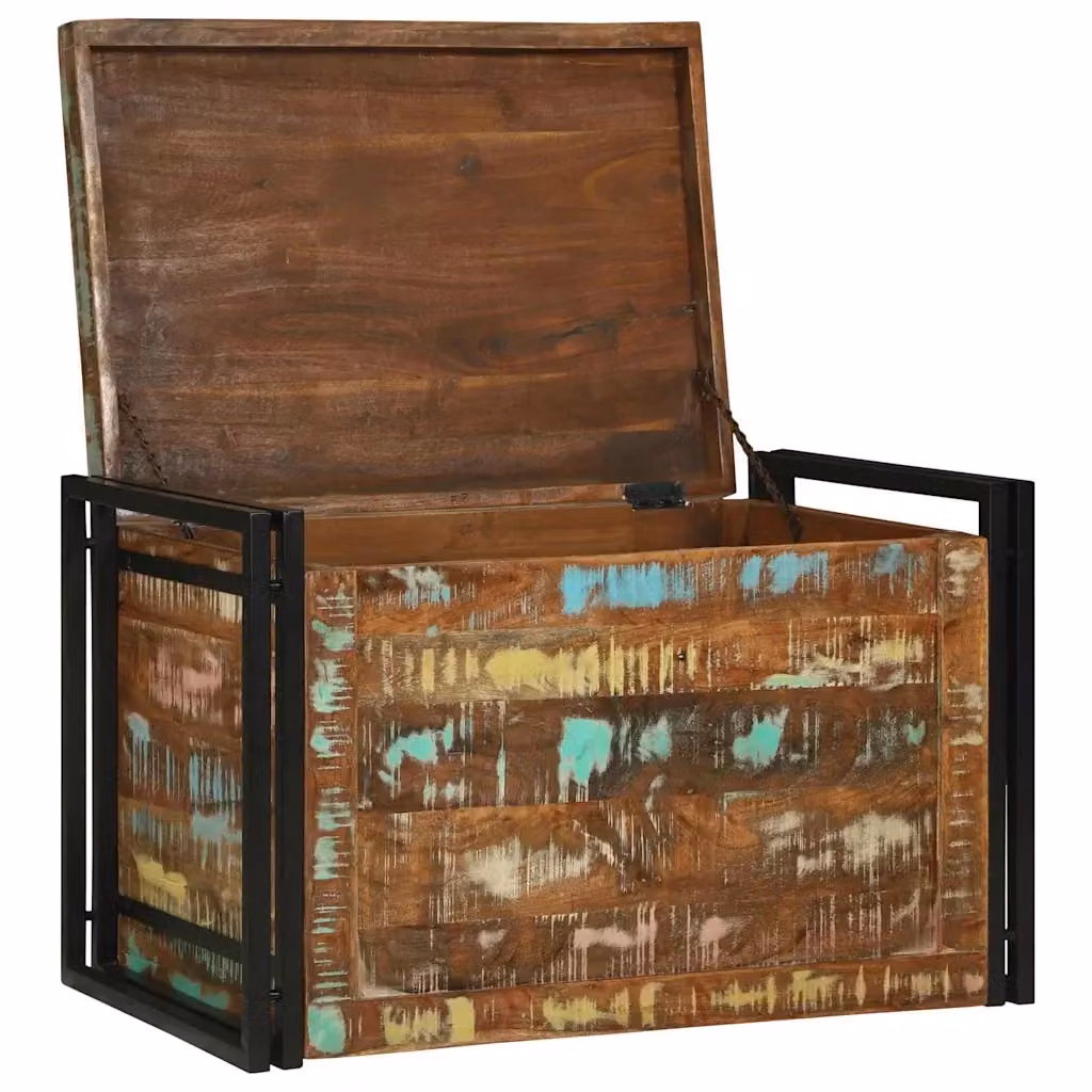 Scatola di stoccaggio rustica vidaXL in legno e metallo marrone e nero L 80 x P 50 x H 50 cm – 2