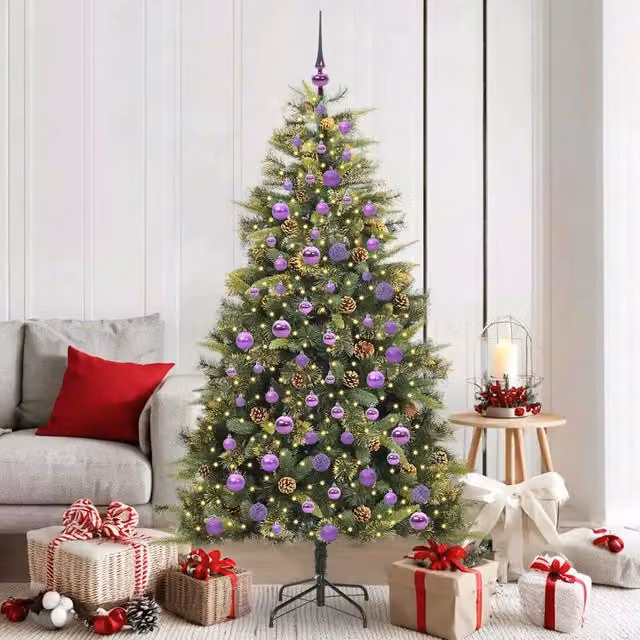 Albero di Natale artificiale moderno verde vidaXL con 300 LED bianco caldo in PVC e metallo