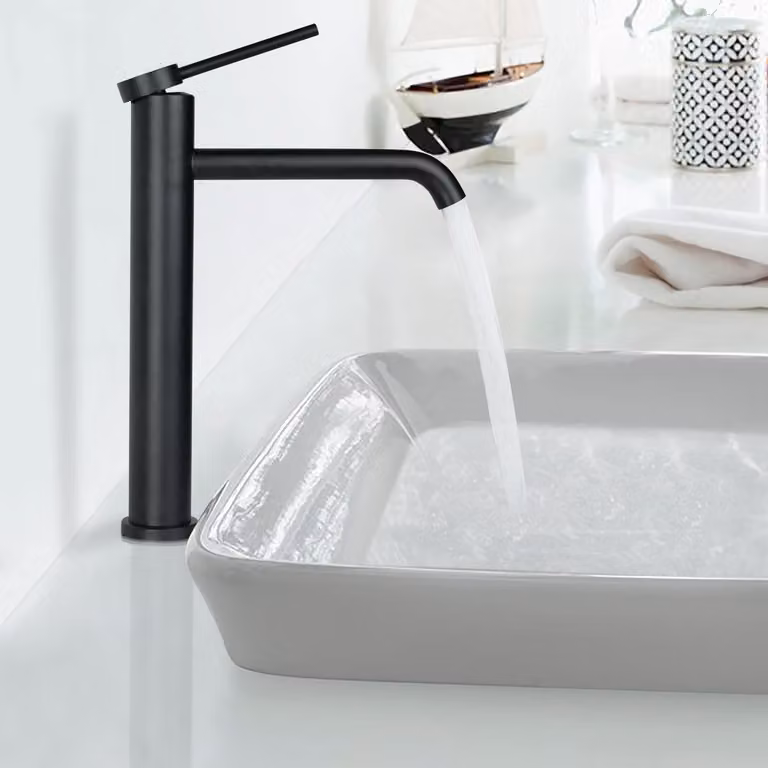 Miscelatore per lavabo da bagno, finitura opaca nera, modello PTMP01B