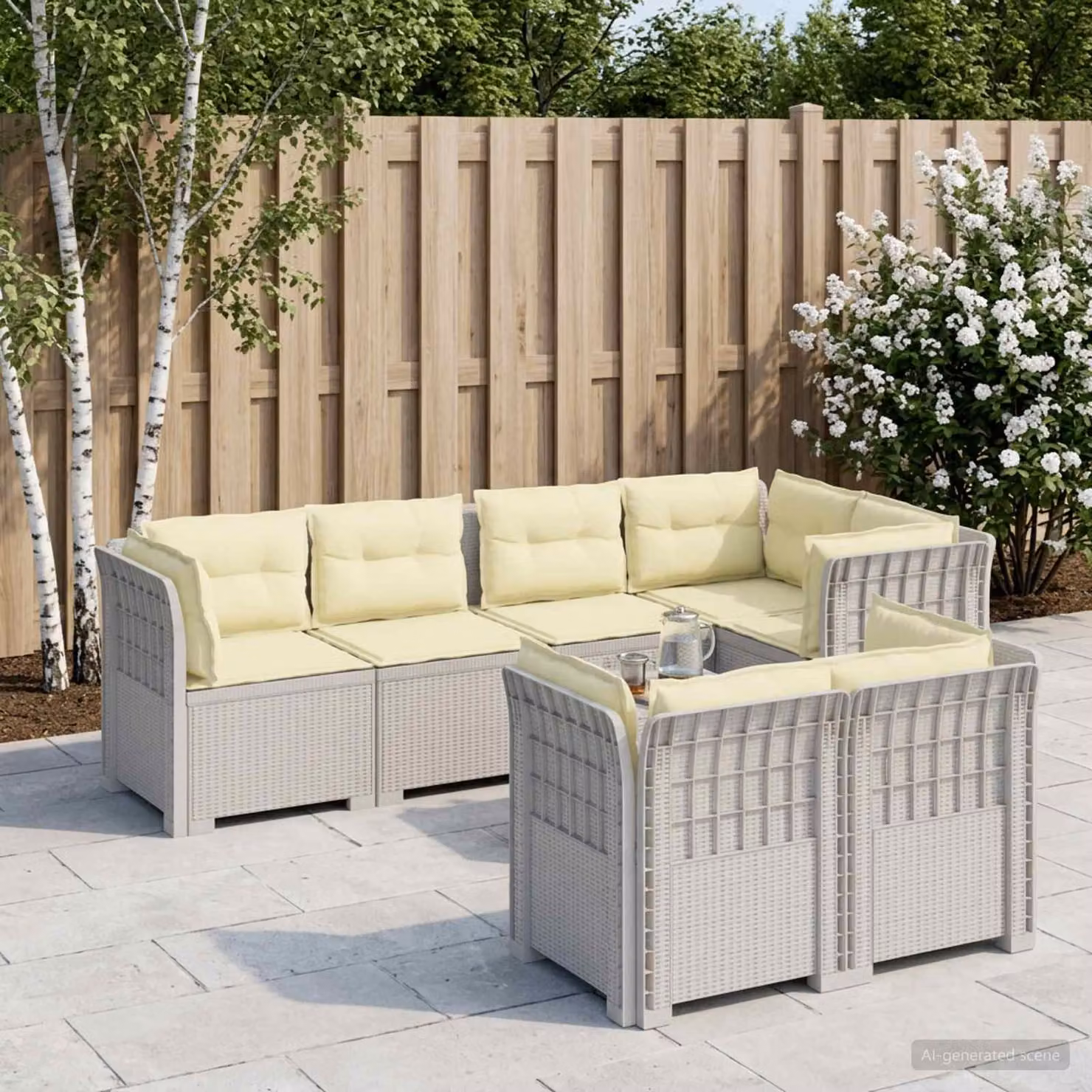 vidaXL Divano da Giardino a L per 7 Persone in Polyrattan Bianco con Cuscini Imbottiti e Rivestimenti Rimovibili