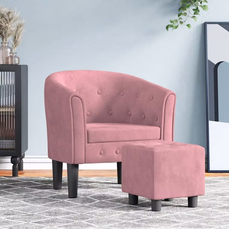 vidaXL Poltrona Cabriolet con Poggiapiedi in Velluto Rosa