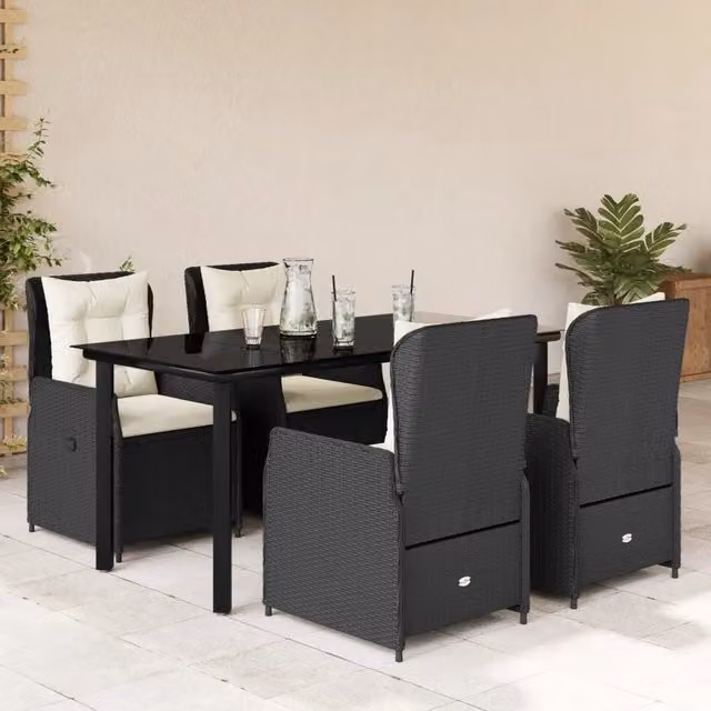 Set da Pranzo da Giardino 5 pz Nero con Cuscini in Polyrattan 3262836