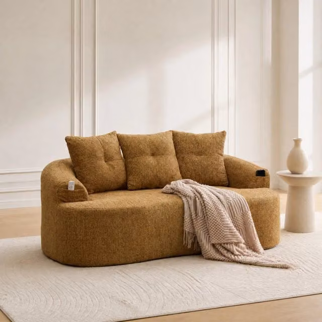 Divano 2 posti 164 x 92 x 60 cm giallo senape, comfort a molle insacchettate, ciniglia