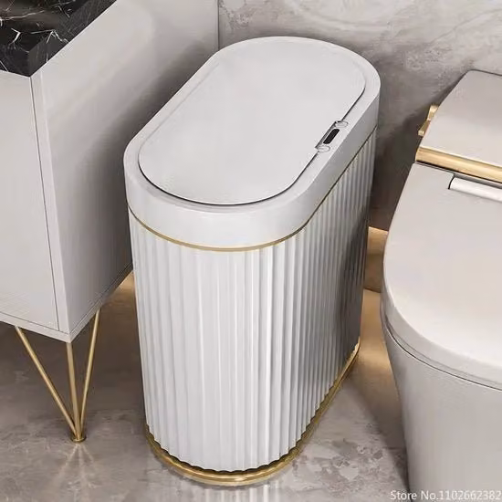 Cassetto della Spazzatura Intelligente Carlovo con Sensore di Movimento, Ricaricabile via USB, Capacità 9L, Bianco e Oro
