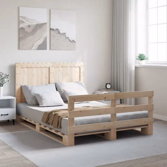 Giroletto con Testiera-Struttura Letto con testiera 140x200 cm in Legno Massello di Pino 976586