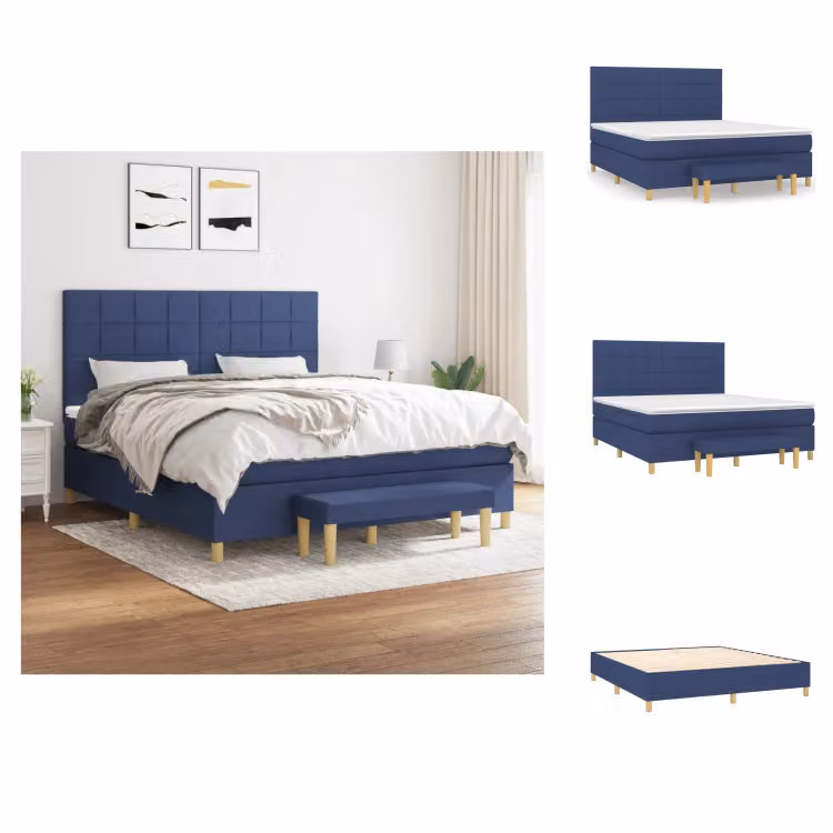 vidaXL Letto a molle con materasso blu 160x200 cm in tessuto - Letti & strutture letto