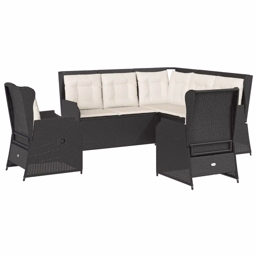 Set di Divani da Giardino a L vidaXL in Polyrattan Nero con Cuscini Imbottiti e Rivestimenti Rimovibili – 2
