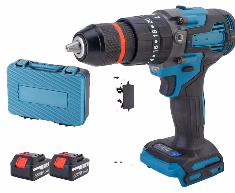 Trapano avvitatore a percussione, coppia di 650 Nm, motore brushless, 2 batterie, alimentatore con spina EU, 100V-240V
