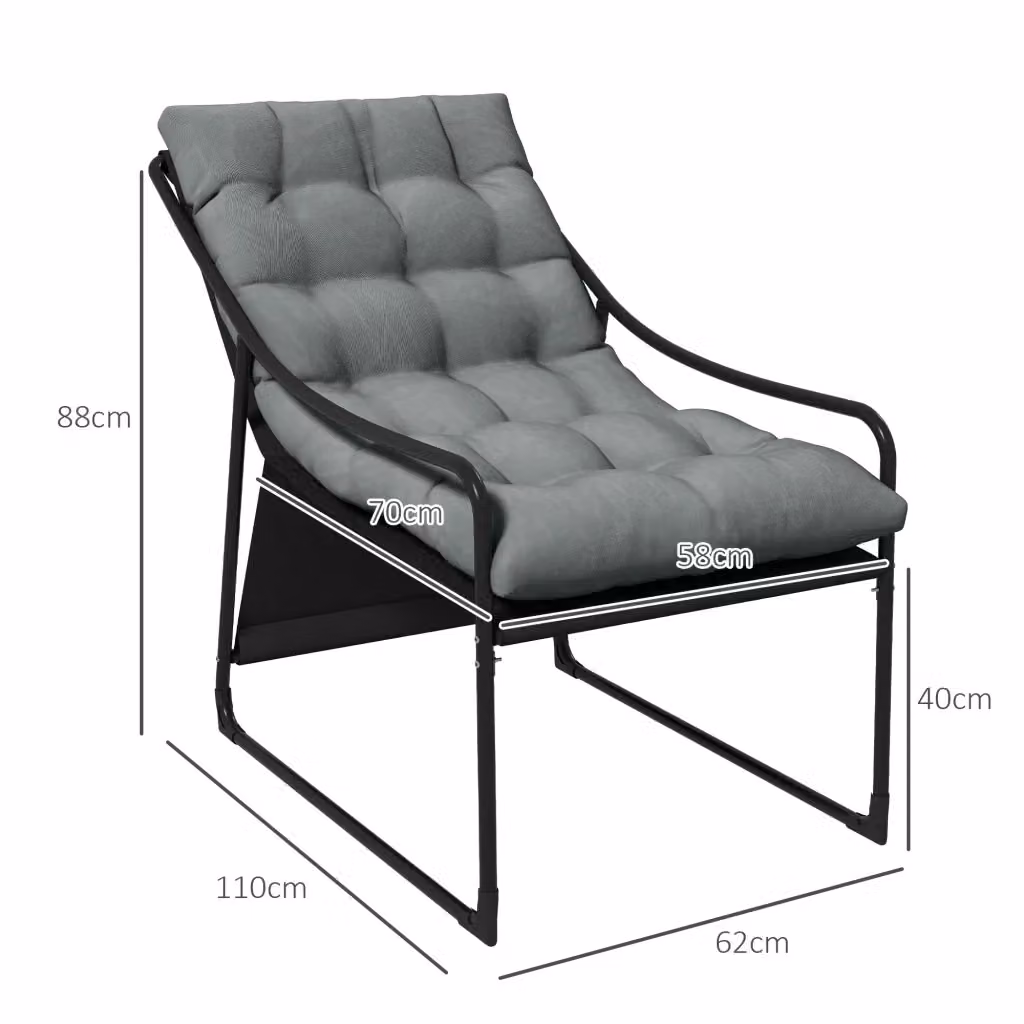 Poltrona lounge da esterno WISHDOR grigia con struttura in metallo opaco per giardino, balcone o terrazza – 2