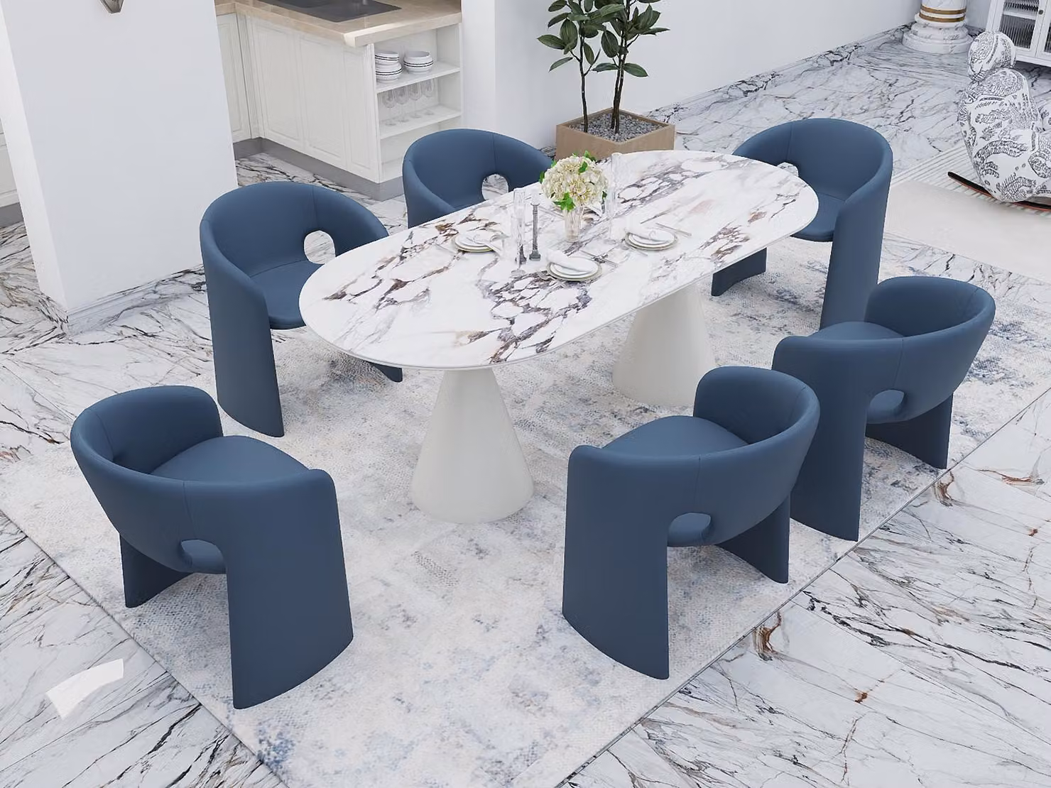 Set elegante per sala da pranzo: tavolo da pranzo con 6 sedie moderne, mobili di design