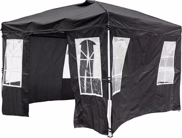 Gazebo da giardino pieghevole con struttura in metallo e 4 pareti laterali removibili, colore nero, L/P/H: 3 x 3 x 2,96 m