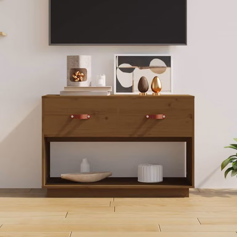Mobile Porta TV vidaXL in Legno Massello di Pino, Colore Marrone, L 90 cm x P 40 cm x H 60 cm
